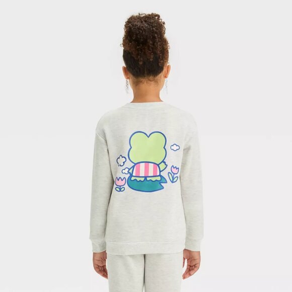 NEW Girls' Sanrio Keroppi Dreamy Fleece Crew Neck Pullover Sweatshirt - Oatmeal - Picture 4 of 10